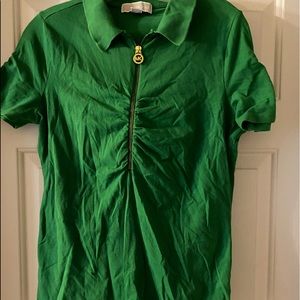 Michael Kors Sz L ruched zipper T shirt